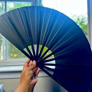 Large Black Folding Hand Fans Large Kung Fu Sound Fan Plastic Bone Martial Arts